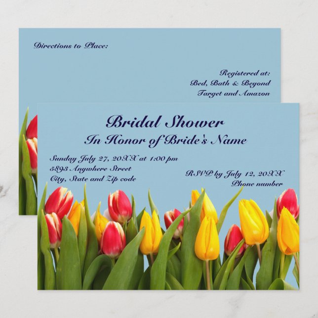 Pink and Yellow Tulips Bridal Shower Invitation (Front/Back)