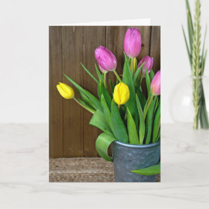 Pink And Yellow Tulips In Pail Card