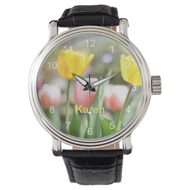 Pink and Yellow Tulips Watch (Front)