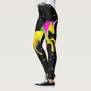 Pink and Yellow Unicorn Jumping Through a Doughnut Leggings