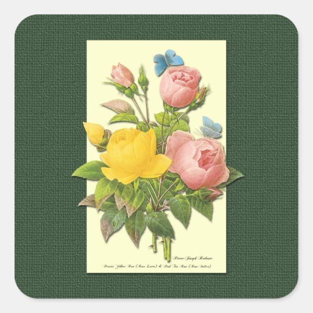 Pink and Yellow Vintage Roses Sticker (Front)