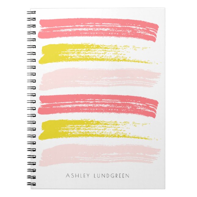 Pink and Yellow Watercolor Brush Strokes Custom Notebook (Front)