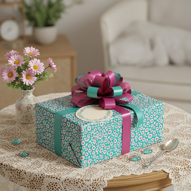 Pink and yellow watercolor daisies pattern wrapping paper (Creator Uploaded)