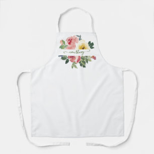 Pink and yellow watercolor floral personalised     apron