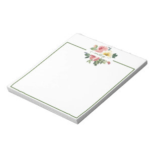 Pink and yellow watercolor floral personalised    notepad