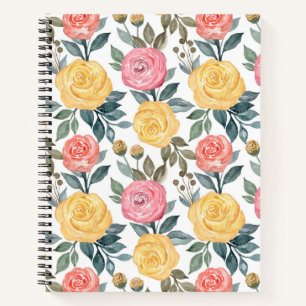 Pink and yellow watercolor rose notebook