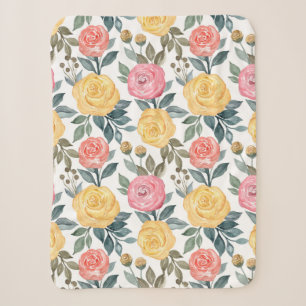 Pink and yellow watercolor rose sherpa blanket