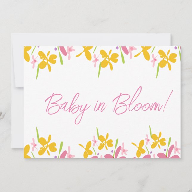 Pink and Yellow wildflower Baby in Bloom Invitation (Front)
