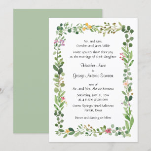 Pink and Yellow Wildflowers and Greenery Wedding Invitation