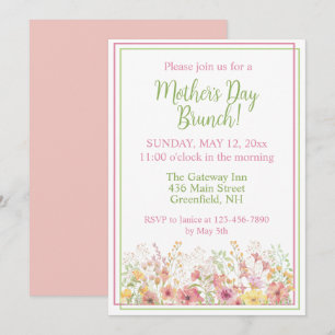 Pink and Yellow Wildflowers Mothers Day Brunch Invitation