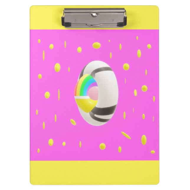 Pink and yellow with globe middle pocket folder clipboard (Front)