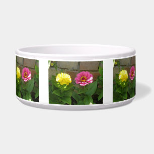 Pink and Yellow Zinnias Dog Bowl