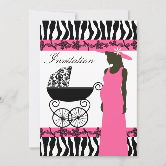 Pink and Zebra Baby Shower Invitation (Front)