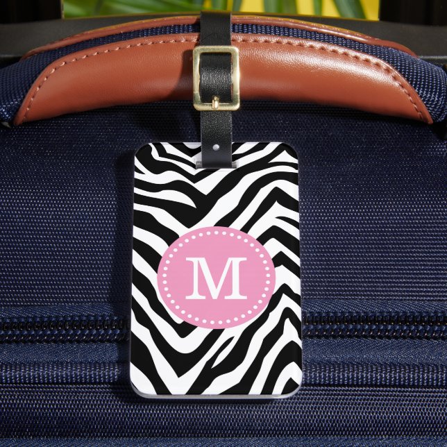 Pink and Zebra Print Custom Monogram Luggage Tag (Front Insitu 2)
