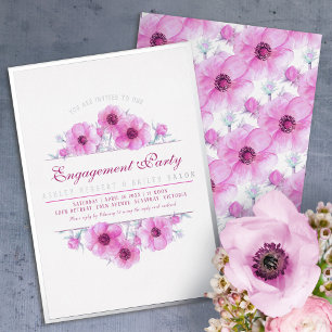 Pink anemone floral watercolor engagement