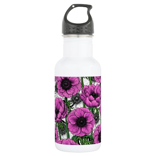 Pink anemone garden 532 ml water bottle (Front)
