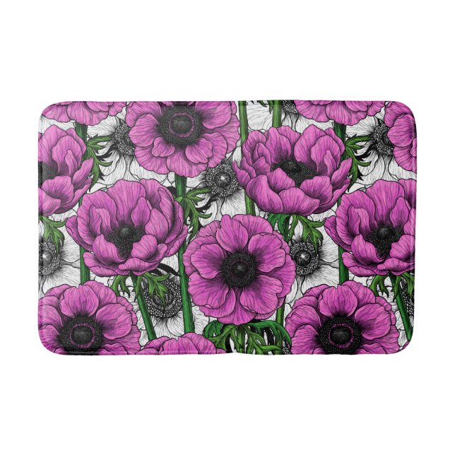 Pink anemone garden bath mat (Front)