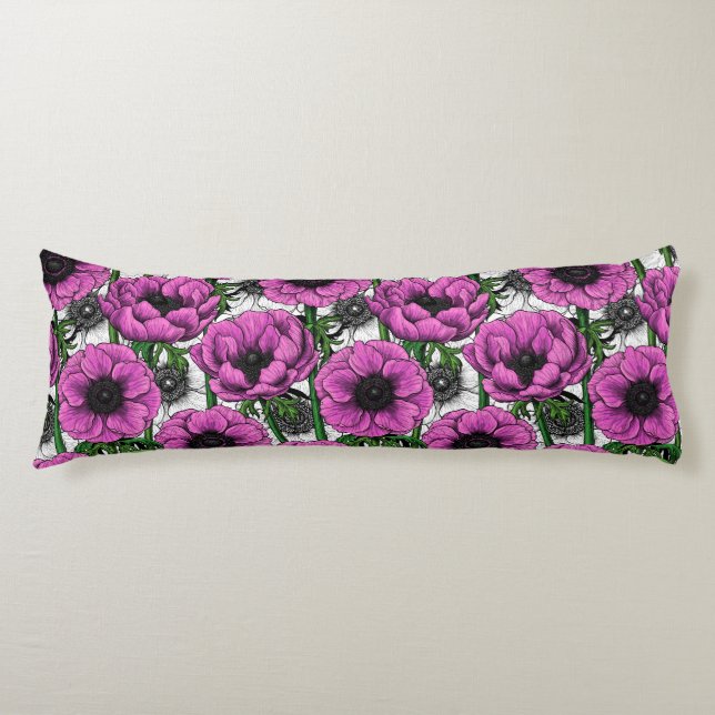 Pink anemone garden body cushion (Front)