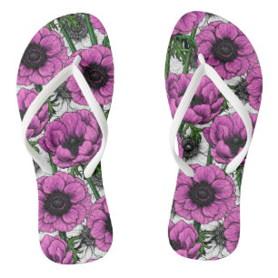 Pink anemone garden flip flops