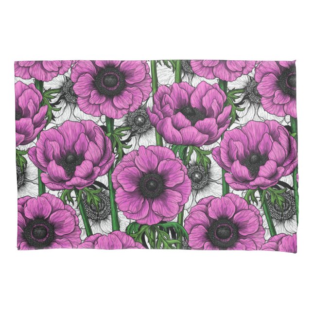 Pink anemone garden pillowcase (Front)