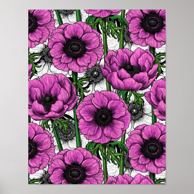 Pink anemone garden poster (Front)