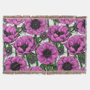 Pink anemone garden throw blanket