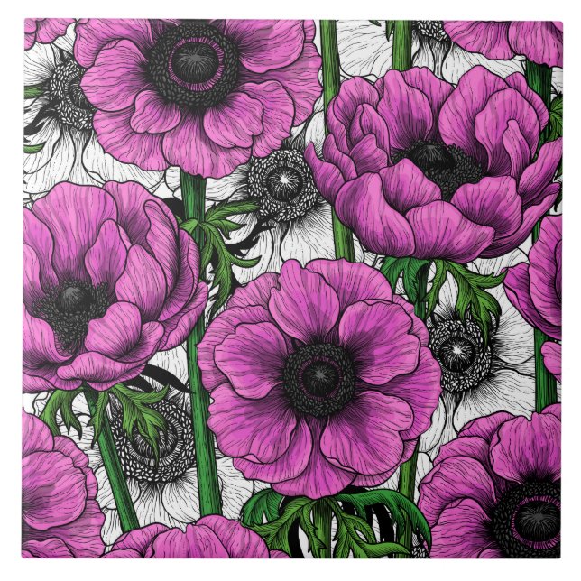 Pink anemone garden tile (Front)