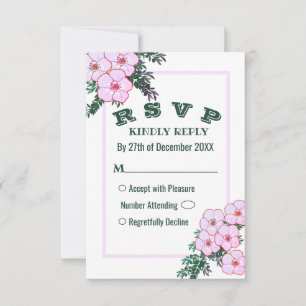 Pink Anemone Greenery Floral Wedding RSVP Card