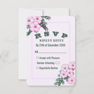 Pink Anemone Greenery Floral Wedding RSVP Card