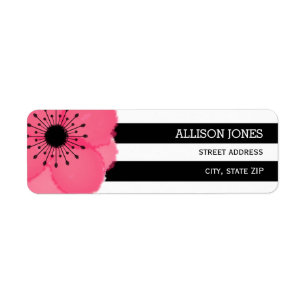 Pink Anemone+ Stripes Address Label