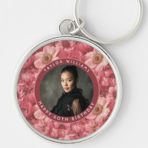 Pink Anemones Floral 70Th Birthday Gift For Granpa Key Ring