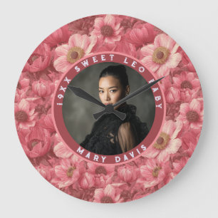 Pink Anemones Inspired Forty Birthday Boho Large Clock