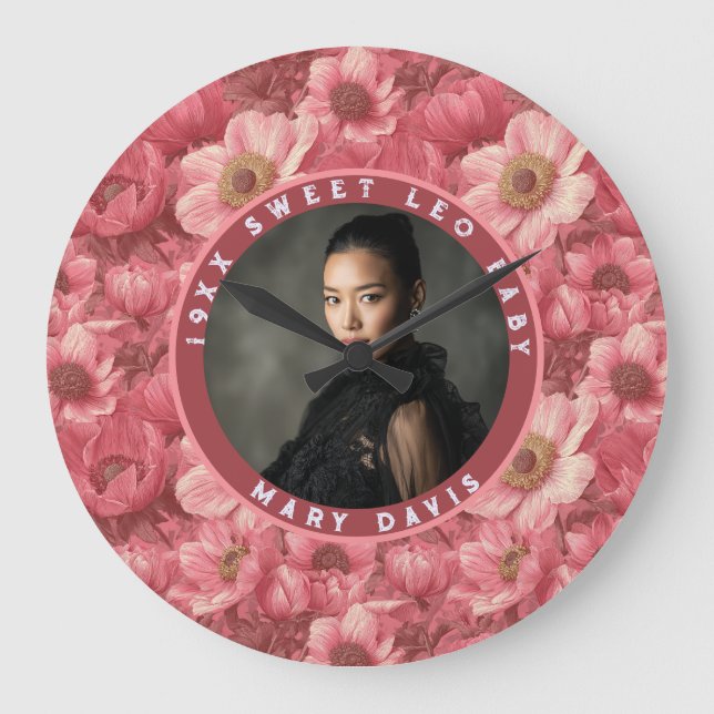 Pink Anemones Inspired Forty Birthday Boho Large Clock (Front)