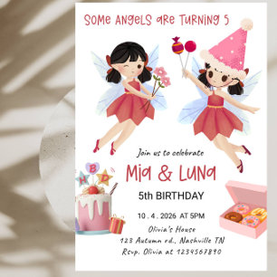Pink Angel 5th Birthday Party Invitation