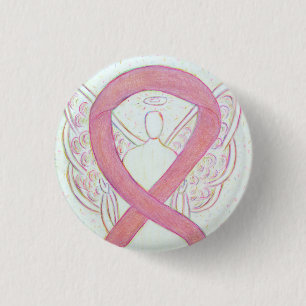Pink Angel Awareness Ribbon Custom Art Pins