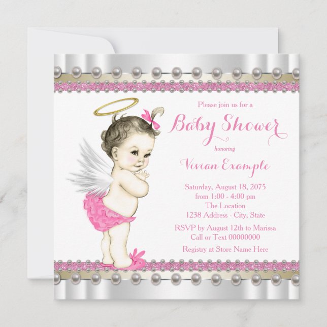 Pink Angel Baby Girl Shower Invitation (Front)