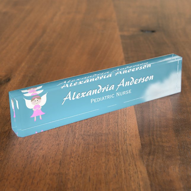 Pink Angel Desk Nameplate (Side)