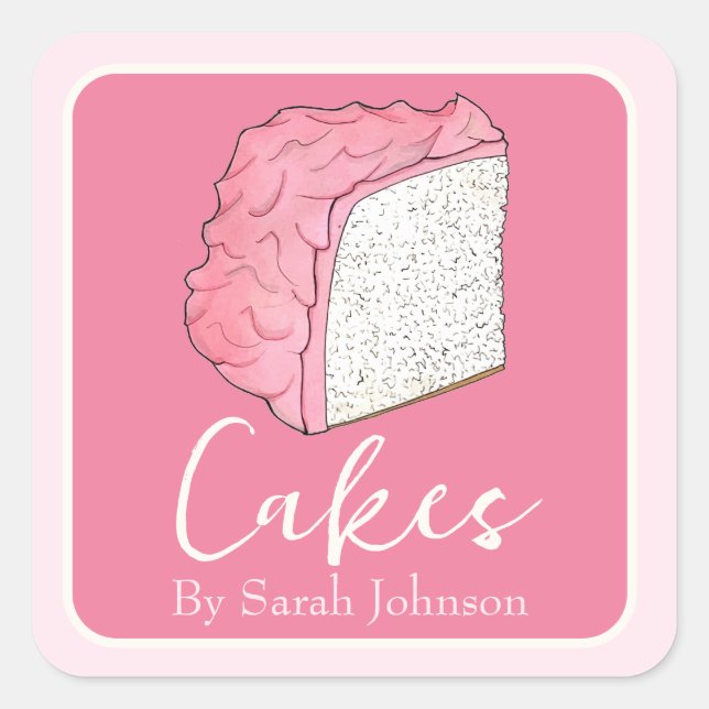 Pink Angel Food Cake Homemade Baked Made By Square Sticker (Front)