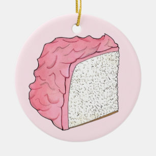 Pink Angel Food Cake Slice Baking Retro Dessert Ceramic Tree Decoration