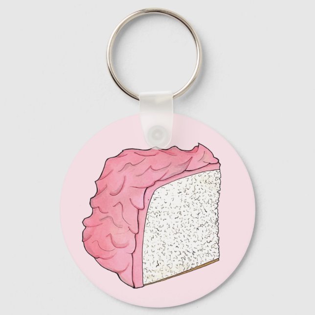 Pink Angel Food Cake Slice Baking Retro Dessert Key Ring (Front)