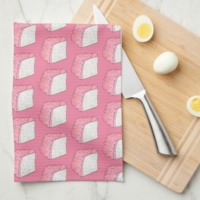 Pink Angel Food Sponge Cake Slice Baking Foodie Tea Towel (Quarter Fold)
