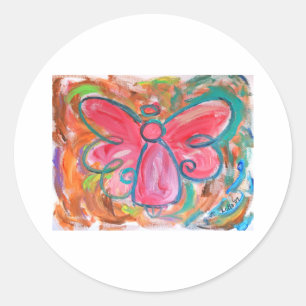 pink angel for fall leaves classic round sticker