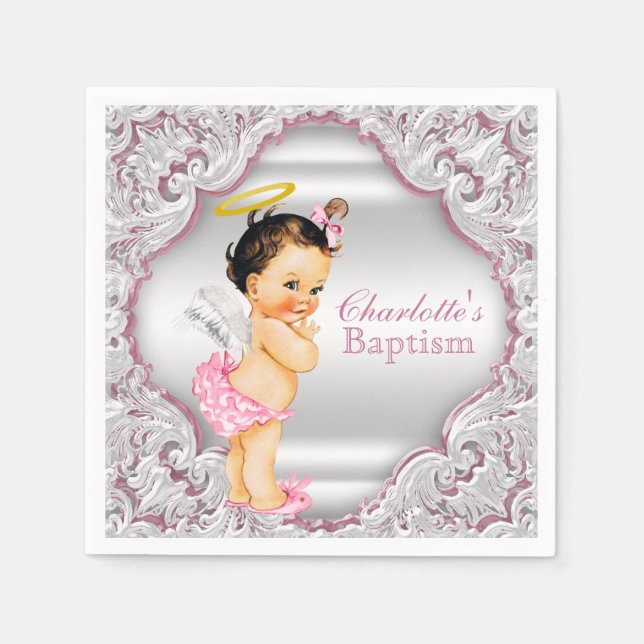 Pink Angel Girl Baptism Napkin (Front)