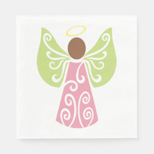 Pink Angel Green Swirl Wings Spiritual Decorative  Napkin