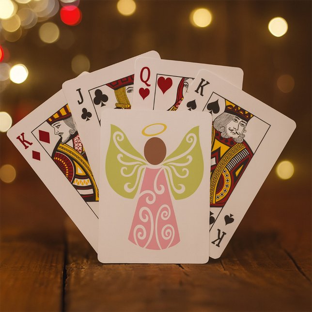 Pink Angel Green Swirl Wings Spiritual Decorative  Playing Cards (Creator Uploaded)