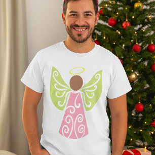 Pink Angel Green Swirl Wings Spiritual Decorative  T-Shirt