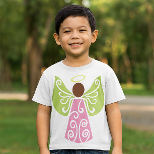 Pink Angel Green Swirl Wings Spiritual Decorative  T-Shirt