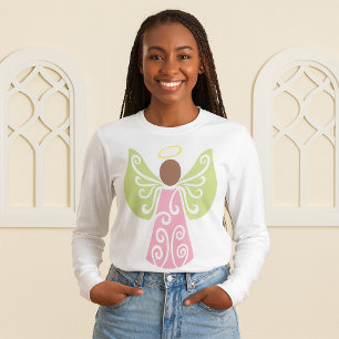 Pink Angel Green Swirl Wings Spiritual Decorative T-Shirt