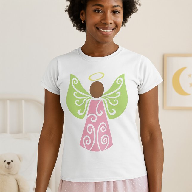 Pink Angel Green Swirl Wings Spiritual Decorative  T-Shirt (Creator Uploaded)