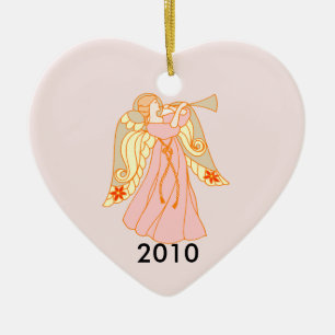 Pink Angel Heart Baby's 1st Christmas Ceramic Tree Decoration